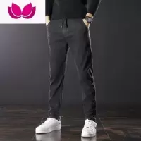 七斓新款弹力牛仔裤男直筒修身休闲长裤子夏季薄款宽松百搭抽绳裤