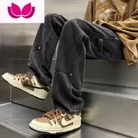 七斓牛仔裤男美式高街痞帅休闲长裤潮牌机能风宽松百搭阔腿工装裤