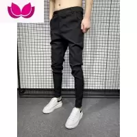 七斓潮牌ins痞帅休闲裤子男士修身小脚裤夏季百搭黑色西裤九分裤