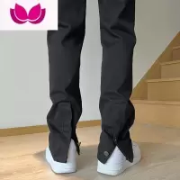 七斓美式高街vibe复古水洗黑色做旧开叉牛仔裤男直筒微喇长裤子