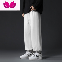 七斓束脚裤子男士春季潮牌宽松直筒抽绳九分卫裤款垂感运动休闲裤
