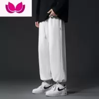 七斓束脚裤子男士春季潮牌宽松直筒抽绳九分卫裤款垂感运动休闲裤