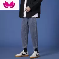 七斓新款潮牌牛仔裤男黑色韩版潮流学生宽松直筒休闲长裤复古百搭