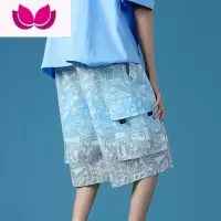 七斓渐变印花工装短裤男美式oversize裤子夏季薄款宽松大码胖子五分裤