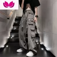 七斓美式ins潮牌高街多口袋工装裤男宽松直筒休闲裤夏季垂感阔腿裤子