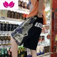 七斓小熊短裤男夏季高街cec潮牌设计感拼接五分裤男生宽松阔腿休闲裤