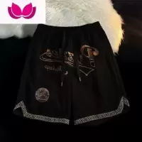 七斓美式潮牌hiphop高街华夫格短裤男女夏季宽松直筒显瘦阔腿五分裤子