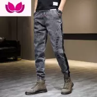 七斓工装牛仔裤男士束脚复古做旧宽松大码男裤子款冬季痞帅长裤潮
