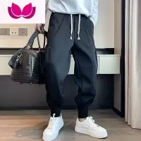 七斓特大码300斤春季新款高腰运动长裤男宽松加肥休闲束脚哈伦卫裤ins
