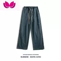 七斓日系ins工装牛仔裤男潮牌宽松痞帅直筒裤复古水洗多口袋阔腿长裤