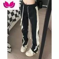 七斓美式高街直筒修身黑色裤子潮牌男垂感裤脚拉链休闲裤百搭运动裤潮