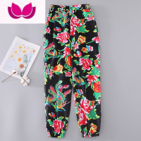 七斓网红东北大花布裤子 男女潮流嘻哈束脚裤 情侣宽松大花裤夏薄款