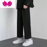 七斓阔腿裤男夏季薄款冰丝垂感弹力条纹休闲裤潮流宽松直筒运动长裤子