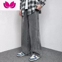 七斓新款牛仔裤男系绳潮流宽松阔腿裤直筒美式复古长裤子潮牌ins