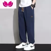 七斓日系痞帅裤子男士薄款冰丝潮牌宽松束脚卫裤运动休闲长裤男