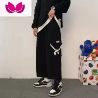 七斓日系大码男装工装裤男直筒宽松港风ins韩版潮牌机能风休闲阔腿裤