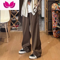 七斓美式复古棕咖色裤子高街潮ins垂感冰丝阔腿裤男夏季薄款拖地西裤