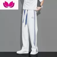 七斓直筒休闲卫裤男夏季宽松潮牌港风垂感阔腿裤薄款条纹百搭运动裤子
