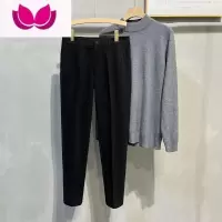 七斓男款毛呢小西裤坠感磨毛加厚保暖修身九分休闲裤高级感长裤
