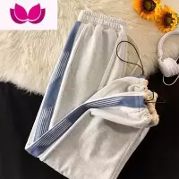 七斓夏季条纹拼色休闲裤男港风抽绳束脚运动裤ins潮牌宽松学生九分裤