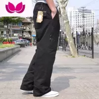 七斓夏季男士加肥加大码宽松休闲裤肥佬户外运动直筒多口袋工装长裤薄