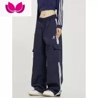七斓美式复古抽绳侧边条纹口袋工装裤男女直筒三条杠裤子高街潮