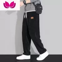 七斓灯芯绒裤子男士宽松直筒加绒卫裤春款阔腿裤运动休闲长裤潮