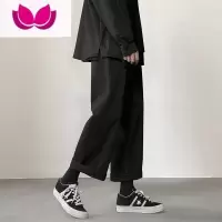 七斓ulzzang男生裤子夏季宽松直筒阔腿裤垂感痞帅高级黑色休闲裤高街