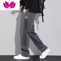 七斓休闲裤男秋季新款宽松直筒款潮牌百搭阔腿长裤子工装运动条纹