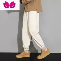 七斓裤子男士夏季冰丝薄款钢印宽松束脚卫裤男生卡其色潮牌休闲九分裤
