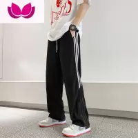 七斓港风ins复古条纹休闲裤男宽松直筒阔腿裤夏季韩版潮流百搭运动裤