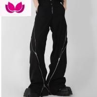 七斓美式复古ins小众拉链休闲裤男垂感设计喇叭长裤港风宽松炸街裤子