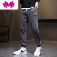 七斓束脚牛仔裤男2023新款潮牌松紧腰弹力学生工装休闲裤子薄款