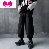 七斓日系复古坠感灯笼裤男宽松抽绳阔腿裤垂感大码薄款运动束脚裤子潮