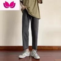 七斓烟灰色九分直筒牛仔裤男夏季薄款修身百搭春季学生潮牌毛边裤子
