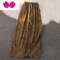 七斓美式复古灯芯绒裤子男百搭高街印花直筒裤春季潮流阔腿运动休闲裤