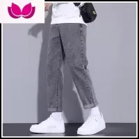 七斓黑色牛仔裤男士早春季九分潮牌直筒宽松款百搭夏季休闲长裤子