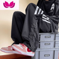 七斓秋季条纹痞帅中性风百搭宽松直筒阔腿休闲裤ins潮牌炸街运动长裤