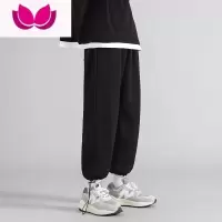 七斓抽绳束脚卫裤男黑色休闲长裤潮流宽松潮牌夏季薄款运动裤子