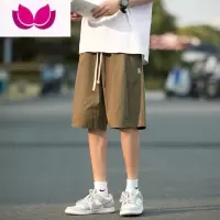 七斓日系工装短裤男款夏季宽松纯色百搭港风薄款直筒运动五分休闲裤子
