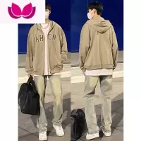 七斓古着vintage裤子ins潮牌修身小脚黄泥色牛仔裤男美式hiphop直筒裤