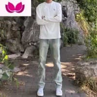 七斓美式vibe黄泥色牛仔裤男女显瘦复古高街休闲直筒长裤子ins潮