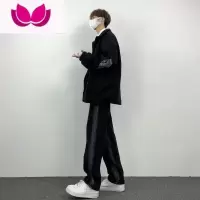 七斓妈个鸡妈 韩国ins日系嘻哈喷涂渐变直筒显瘦黑色宽松牛仔裤男女潮