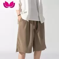 七斓宽松短裤男生夏季薄款运动卡其色休闲潮男士外穿冰丝速干五分裤子