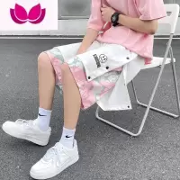 七斓夏季薄款潮牌ins粉色篮球运动排扣短裤男宽松大码美式休闲5五分裤