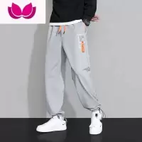 七斓男士裤子款宽松直筒潮牌灰色卫裤男生束脚抽绳运动裤休闲长裤
