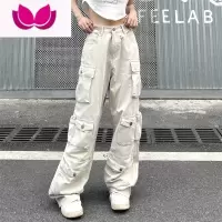 七斓美式复古多口袋机能工装裤子男潮牌高街直筒宽松拖地阔腿休闲长裤