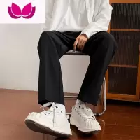 七斓阔腿直筒休闲裤子男宽松百搭潮流冰丝薄款黑色九分裤dk西裤