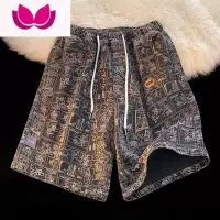 七斓牛仔短裤男夏季薄款美式高街休闲马裤潮牌外穿大码宽松五分裤子男