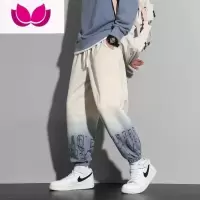 七斓渐变裤子男士潮牌夏季薄款休闲长裤痞帅束脚男生九分运动卫裤